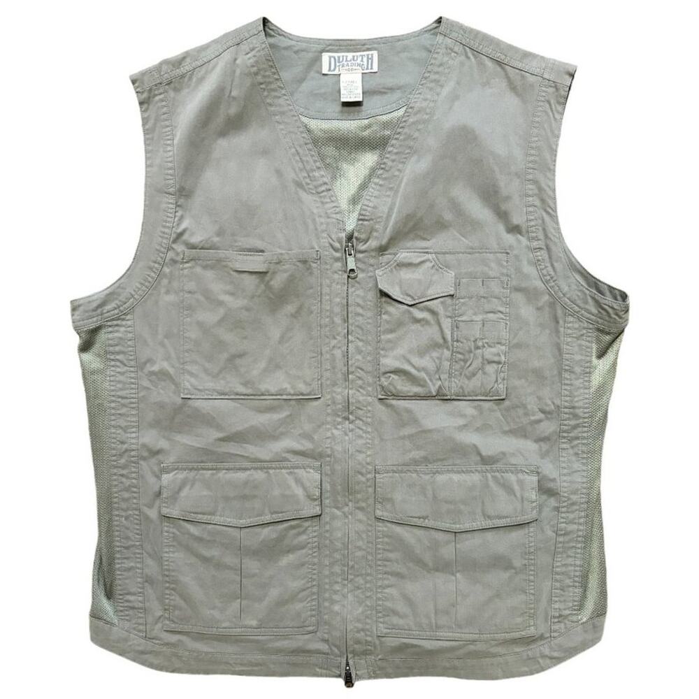 DULUTH TRADING CO Full Zip Utility Vest Army Green  Fishing Hunting MEN'S L TALL
